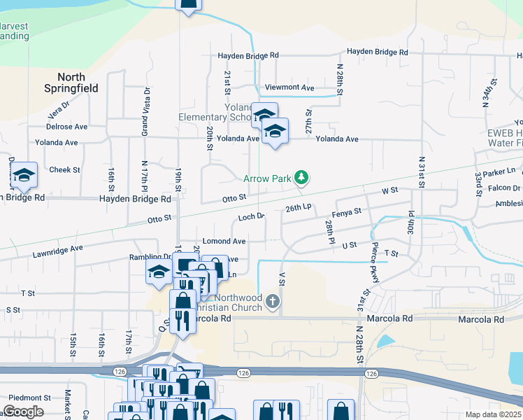 map of restaurants, bars, coffee shops, grocery stores, and more near 2302 Loch Drive in Springfield