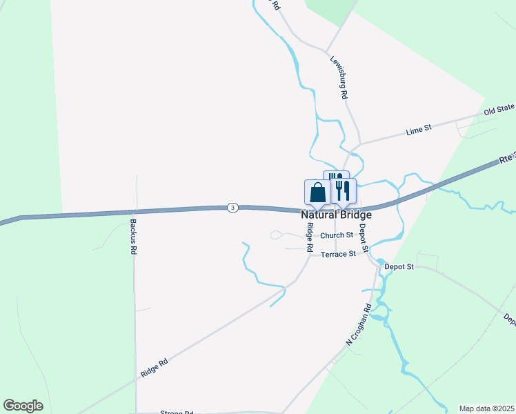 map of restaurants, bars, coffee shops, grocery stores, and more near 43735 New York 3 in Natural Bridge