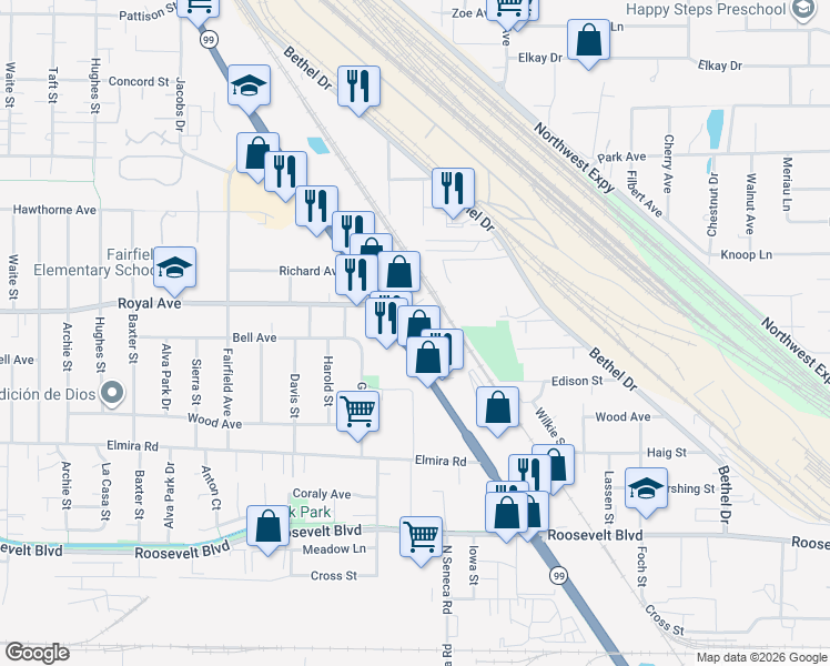 map of restaurants, bars, coffee shops, grocery stores, and more near 731 Oregon 99 in Eugene