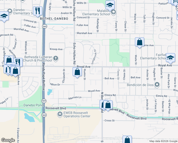 map of restaurants, bars, coffee shops, grocery stores, and more near 750 Red Cedar Court in Eugene