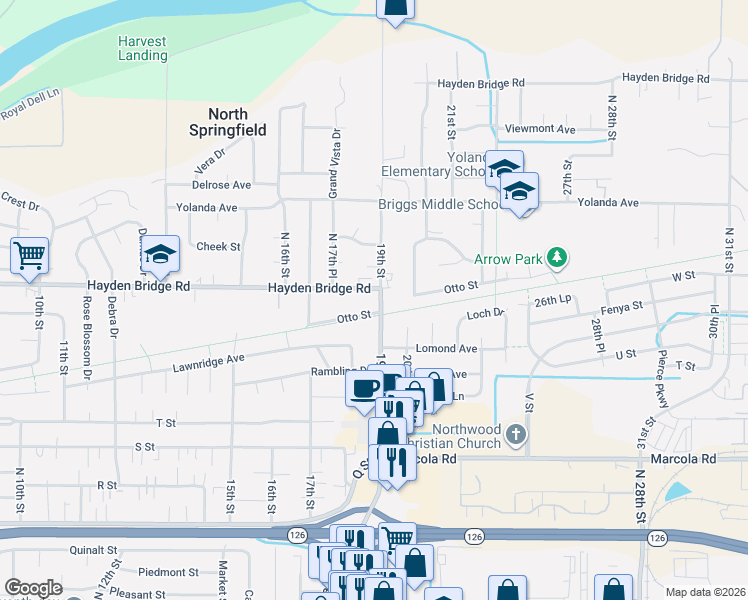 map of restaurants, bars, coffee shops, grocery stores, and more near 2378 19th Street in Springfield