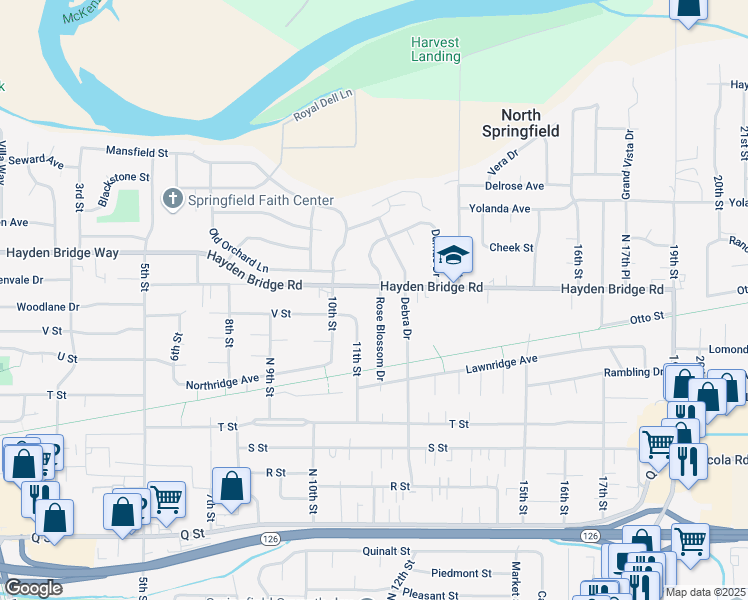 map of restaurants, bars, coffee shops, grocery stores, and more near 2425 Rose Blossom Drive in Springfield
