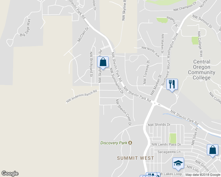 map of restaurants, bars, coffee shops, grocery stores, and more near 2948 Northwest Shevlin Meadow Drive in Bend