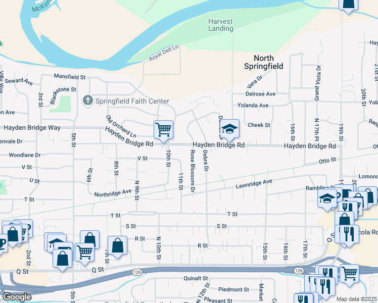 map of restaurants, bars, coffee shops, grocery stores, and more near 2425 Rose Blossom Drive in Springfield