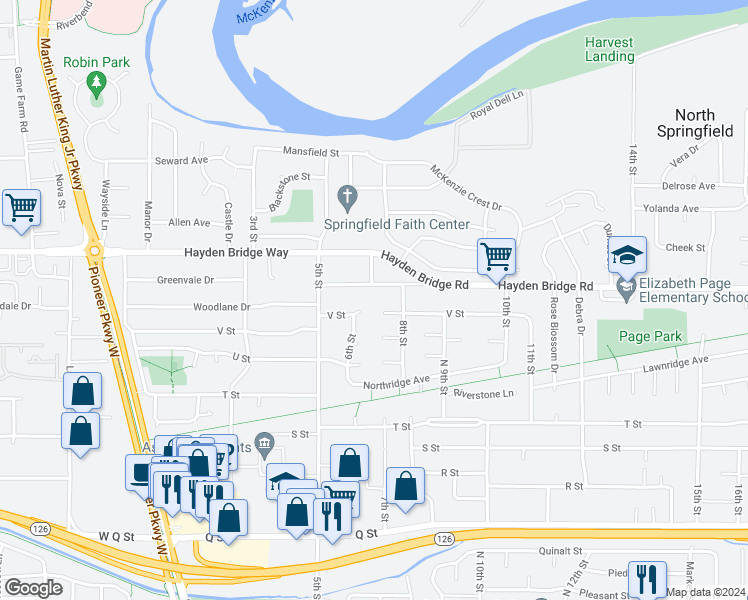 map of restaurants, bars, coffee shops, grocery stores, and more near 2423 7th Street in Springfield