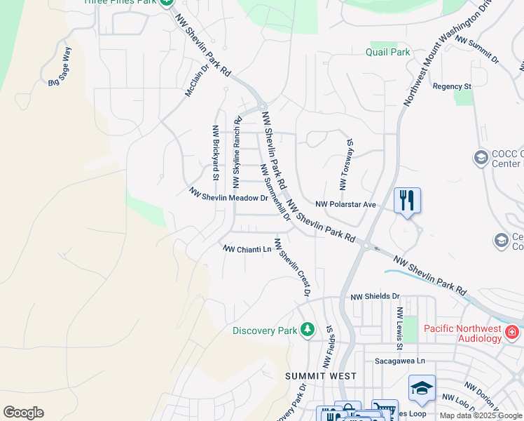 map of restaurants, bars, coffee shops, grocery stores, and more near 2946 Northwest Terra Meadow Drive in Bend