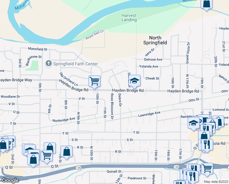 map of restaurants, bars, coffee shops, grocery stores, and more near 2425 Rose Blossom Drive in Springfield