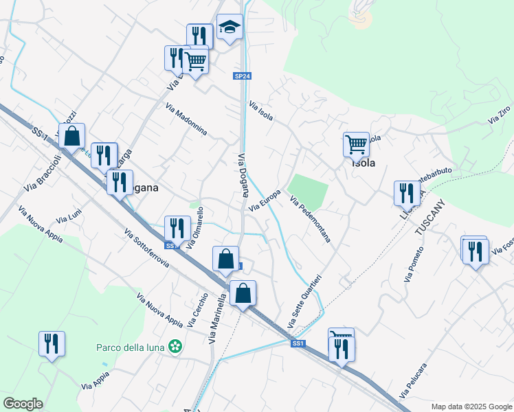 map of restaurants, bars, coffee shops, grocery stores, and more near 10 Via Europa in Casano