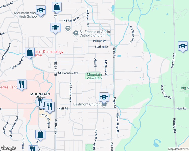 map of restaurants, bars, coffee shops, grocery stores, and more near 1975 Northeast Providence Drive in Bend
