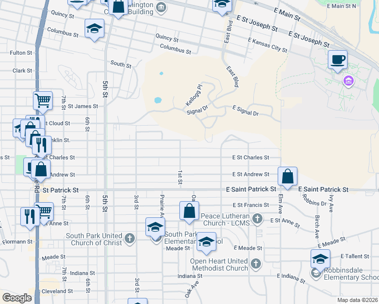 map of restaurants, bars, coffee shops, grocery stores, and more near 54 Saint Charles Street in Rapid City