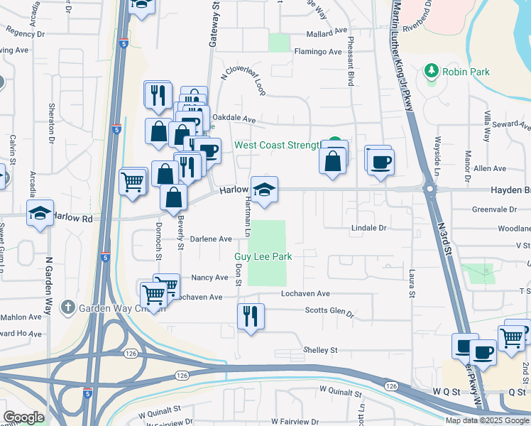 map of restaurants, bars, coffee shops, grocery stores, and more near 755 Harlow Road in Springfield