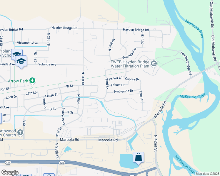 map of restaurants, bars, coffee shops, grocery stores, and more near 3325 Falcon Drive in Springfield