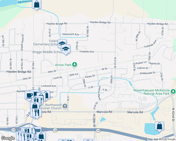 map of restaurants, bars, coffee shops, grocery stores, and more near 2941 Yolanda Avenue in Springfield