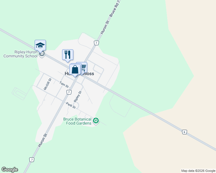 map of restaurants, bars, coffee shops, grocery stores, and more near 73 Queen Street in Huron-Kinloss