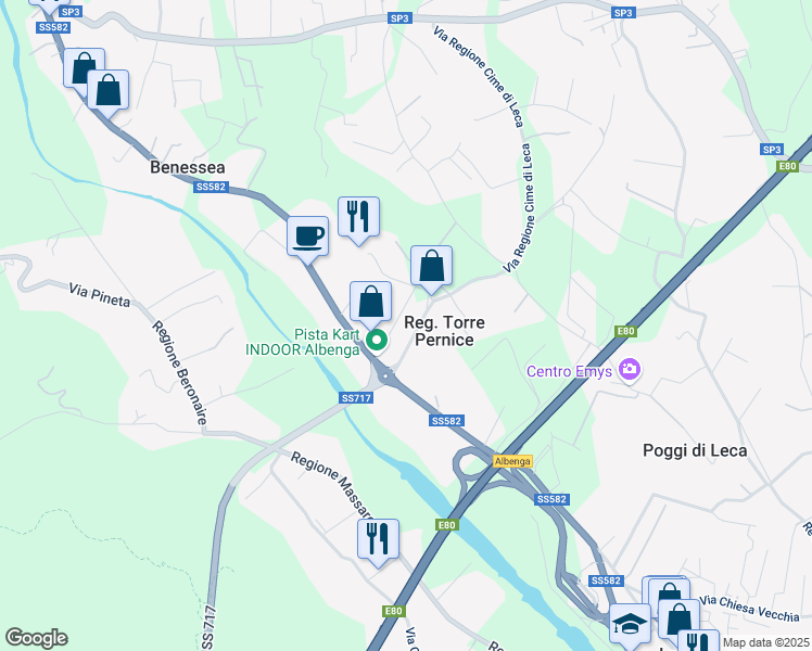 map of restaurants, bars, coffee shops, grocery stores, and more near 2A Regione Torre Pernice in Albenga