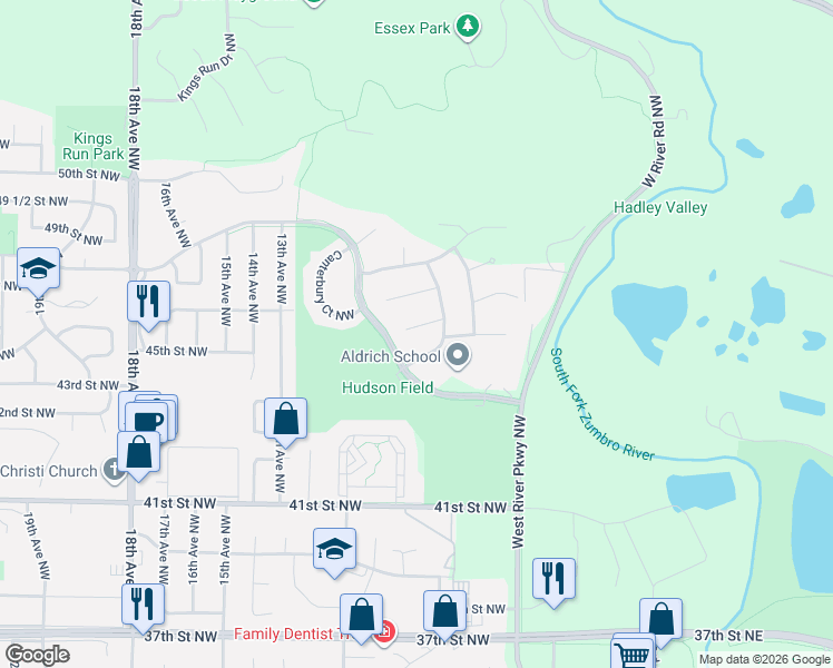 map of restaurants, bars, coffee shops, grocery stores, and more near 926 Plymouth Lane Northwest in Rochester