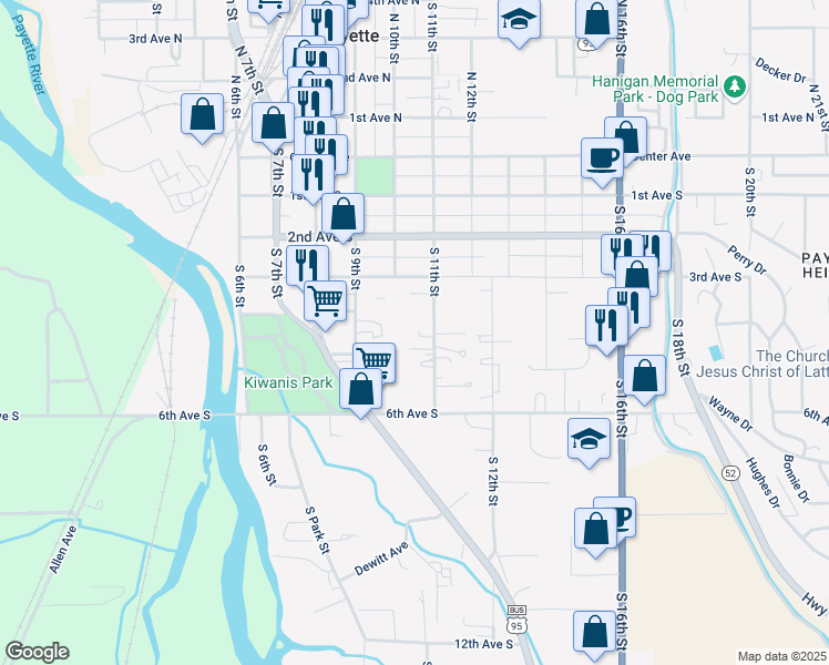 map of restaurants, bars, coffee shops, grocery stores, and more near 414 South 11th Street in Payette