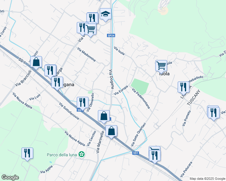 map of restaurants, bars, coffee shops, grocery stores, and more near 10 Via Europa in Casano