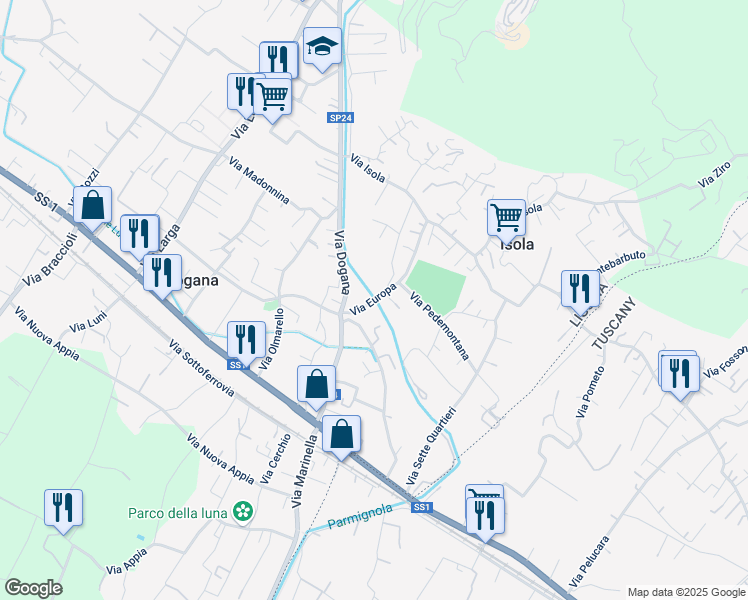 map of restaurants, bars, coffee shops, grocery stores, and more near 10 Via Europa in Casano