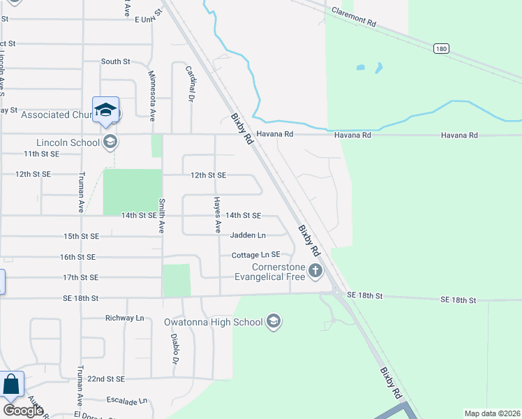 map of restaurants, bars, coffee shops, grocery stores, and more near 1410 14th Street Southeast in Owatonna