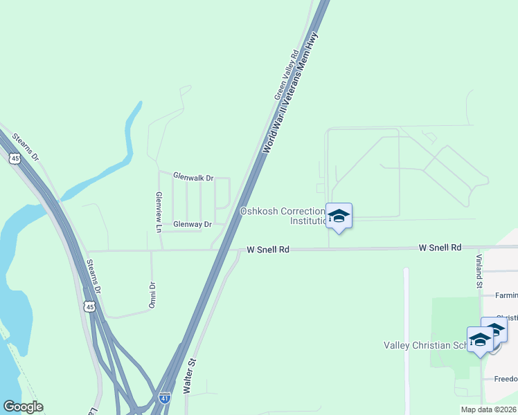 map of restaurants, bars, coffee shops, grocery stores, and more near 3755 Glenayre Lane in Oshkosh