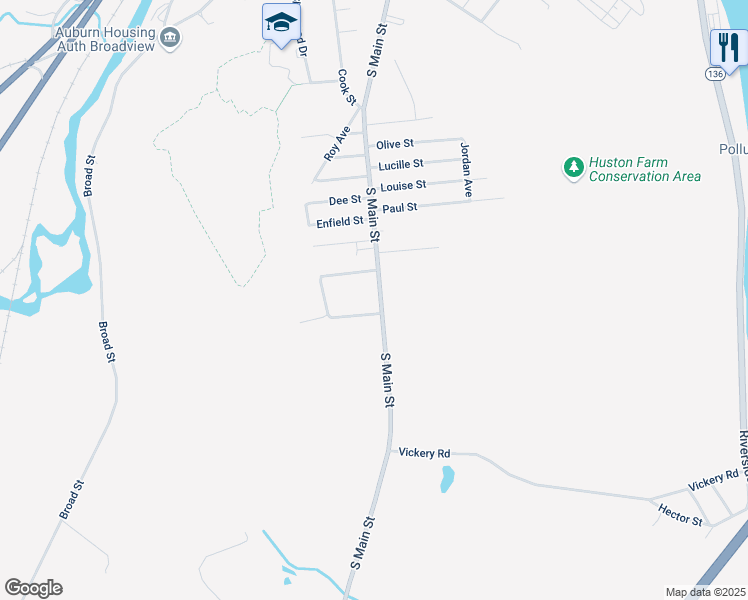 map of restaurants, bars, coffee shops, grocery stores, and more near 303 South Main Street in Auburn