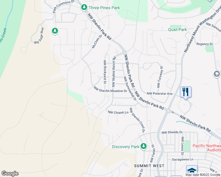 map of restaurants, bars, coffee shops, grocery stores, and more near 2381 Northwest Skyline Ranch Road in Bend