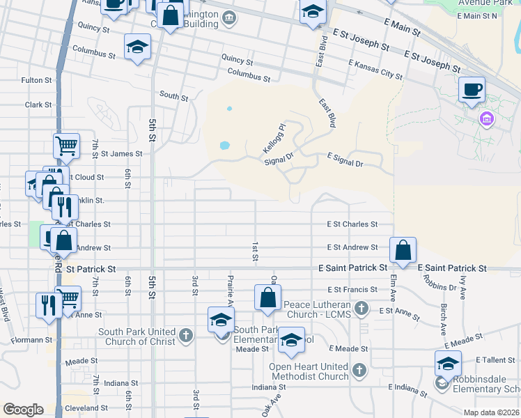 map of restaurants, bars, coffee shops, grocery stores, and more near 54 Saint Charles Street in Rapid City