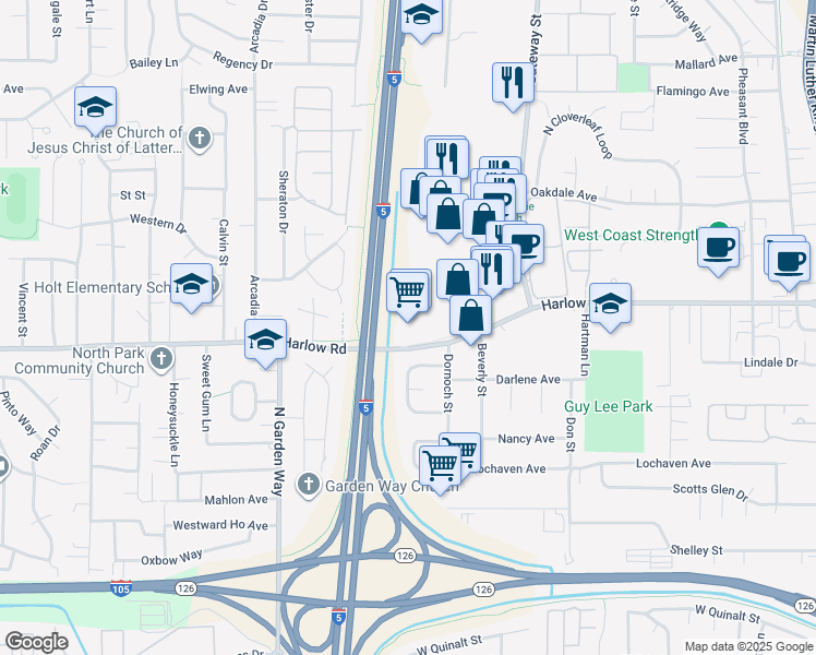 map of restaurants, bars, coffee shops, grocery stores, and more near 2730 Gateway Street in Springfield