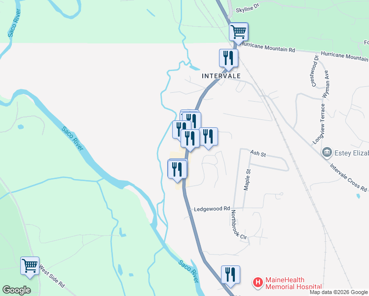 map of restaurants, bars, coffee shops, grocery stores, and more near 3158 White Mountain Highway in Conway