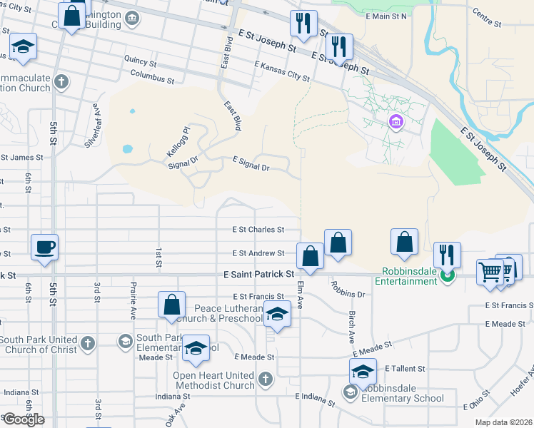 map of restaurants, bars, coffee shops, grocery stores, and more near 1901 Elm Avenue in Rapid City
