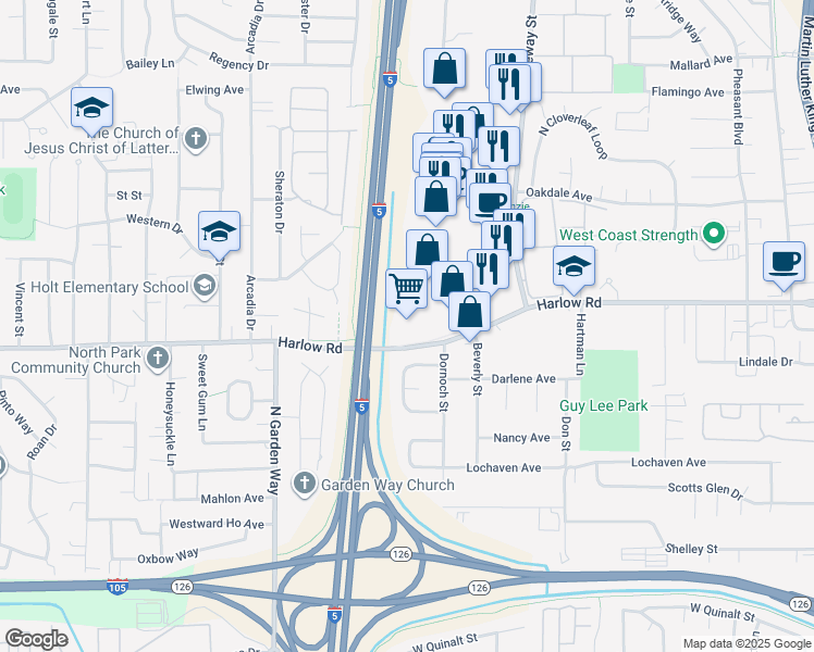 map of restaurants, bars, coffee shops, grocery stores, and more near 2730 Gateway Street in Springfield