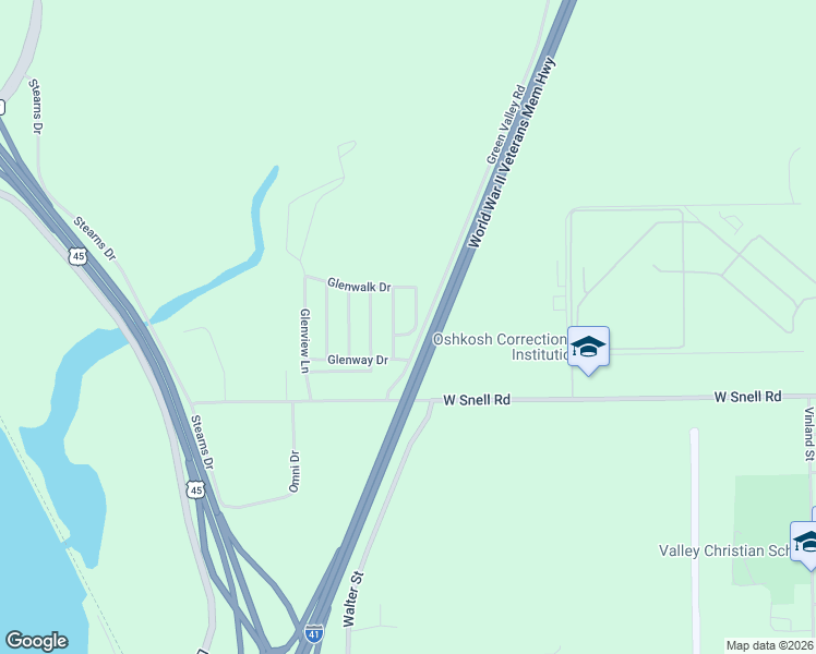 map of restaurants, bars, coffee shops, grocery stores, and more near 3755 Glenayre Lane in Oshkosh