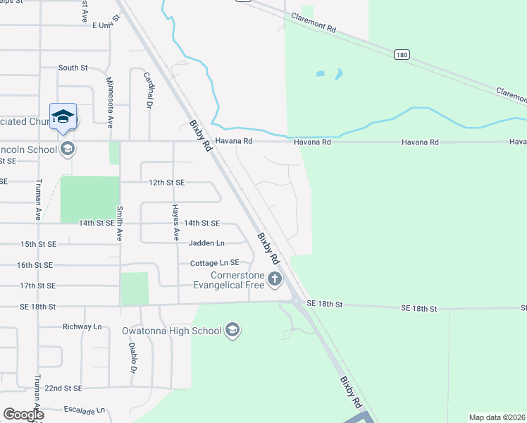 map of restaurants, bars, coffee shops, grocery stores, and more near 1455 Cornerstone Lane in Owatonna