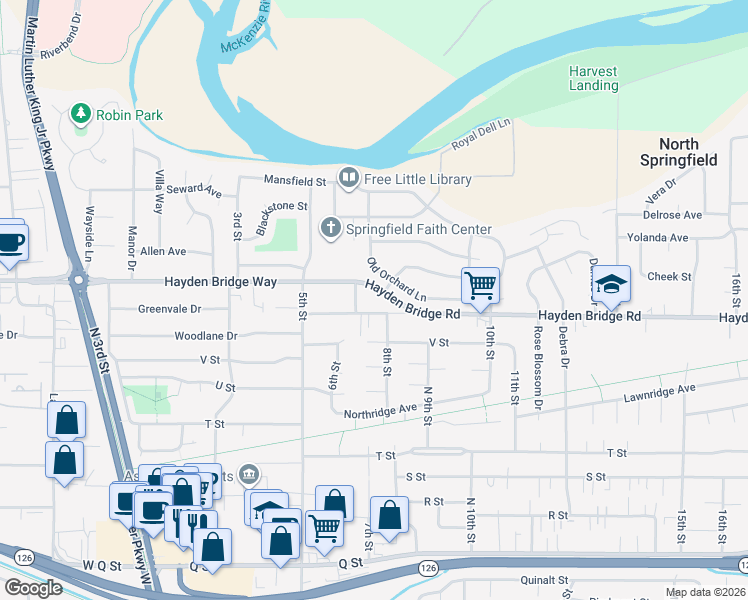 map of restaurants, bars, coffee shops, grocery stores, and more near 2423 7th Street in Springfield