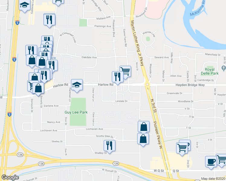 map of restaurants, bars, coffee shops, grocery stores, and more near 565 Harlow Road in Springfield