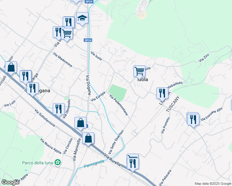 map of restaurants, bars, coffee shops, grocery stores, and more near 13 Via Europa in Casano-dogana-isola
