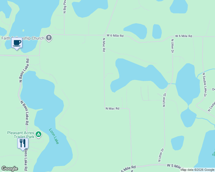 map of restaurants, bars, coffee shops, grocery stores, and more near 5630-5720 North Mac Road in Irons