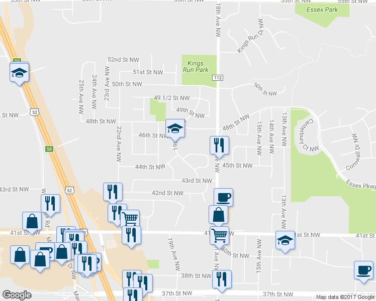 map of restaurants, bars, coffee shops, grocery stores, and more near 4386 Cimarron Court Northwest in Rochester