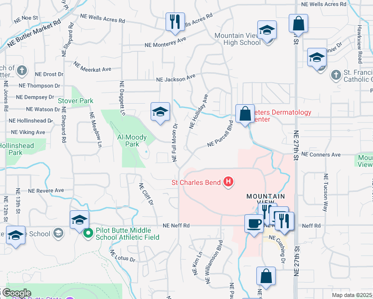 map of restaurants, bars, coffee shops, grocery stores, and more near 1941 Northeast Purcell Boulevard in Bend