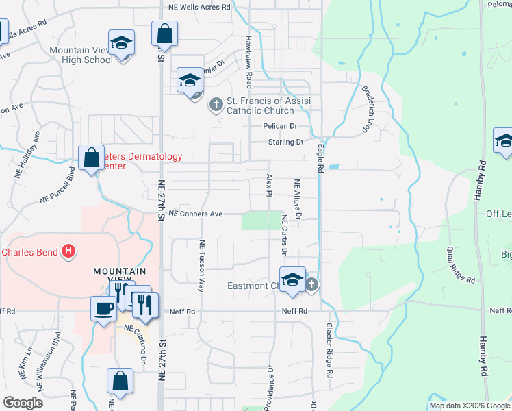 map of restaurants, bars, coffee shops, grocery stores, and more near 2051 Northeast Redbay Lane in Bend