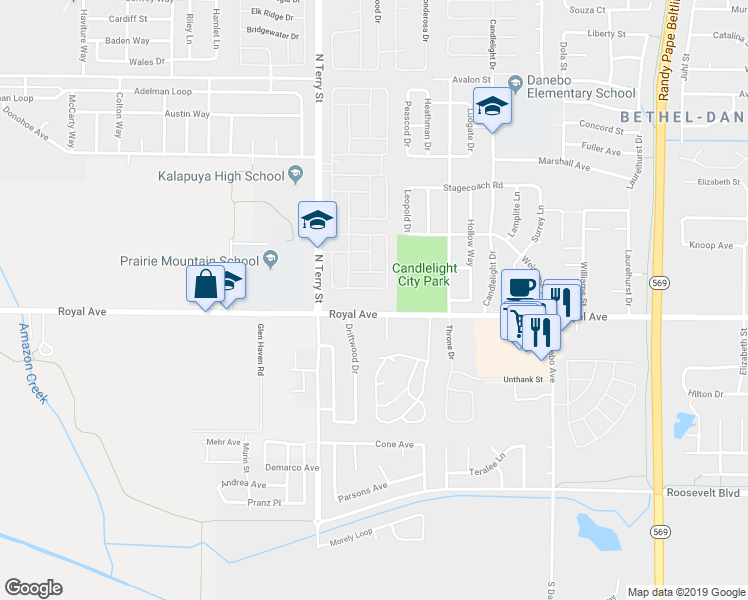 map of restaurants, bars, coffee shops, grocery stores, and more near 5065 Royal Avenue in Eugene