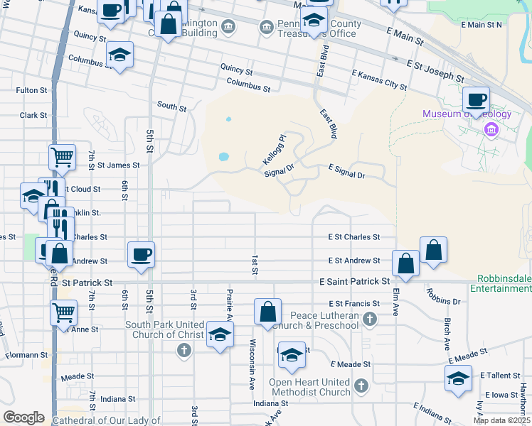 map of restaurants, bars, coffee shops, grocery stores, and more near 2 Franklin Street in Rapid City
