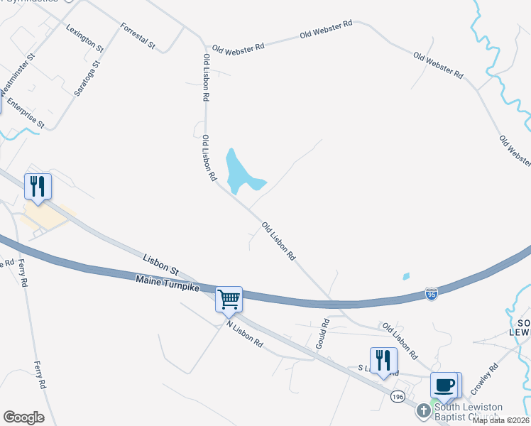 map of restaurants, bars, coffee shops, grocery stores, and more near 124 Old Lisbon Road in Lewiston