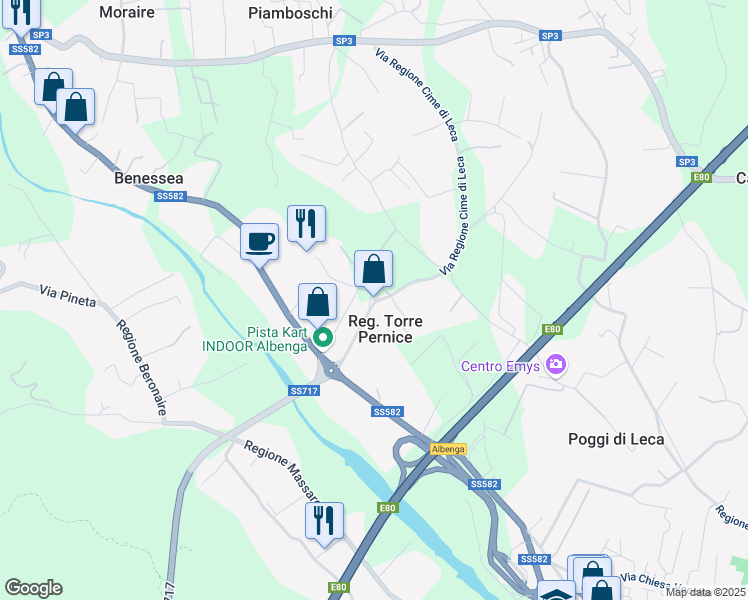 map of restaurants, bars, coffee shops, grocery stores, and more near 2/A Regione Torre Pernice in Reg. Torre Pernice