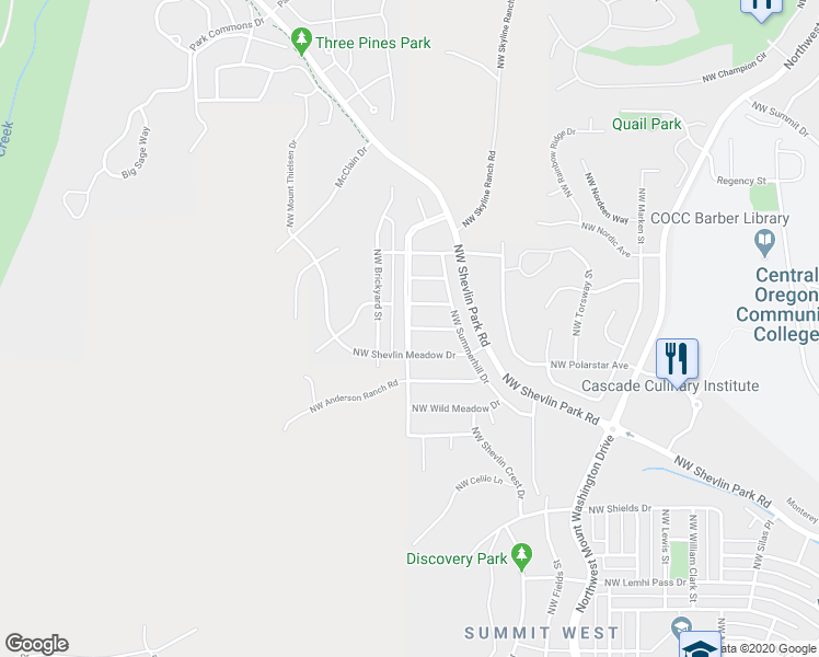 map of restaurants, bars, coffee shops, grocery stores, and more near 2999 North West Bordeaux Lane in Bend