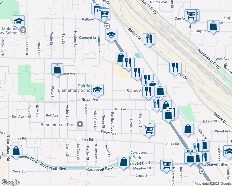 map of restaurants, bars, coffee shops, grocery stores, and more near 939 Fairfield Avenue in Eugene