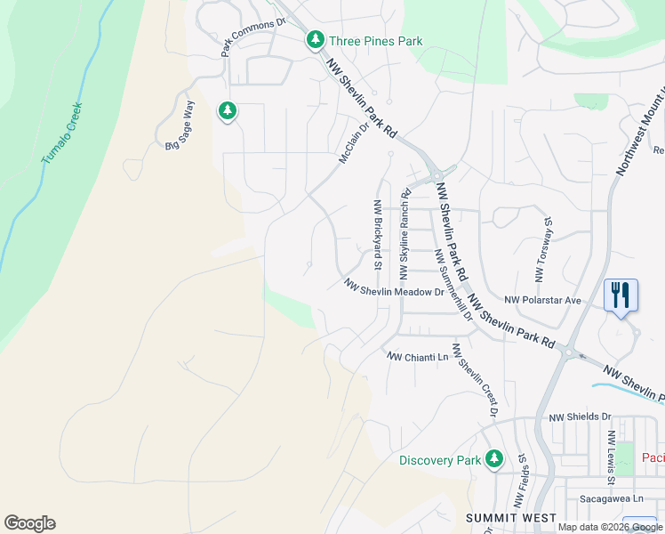 map of restaurants, bars, coffee shops, grocery stores, and more near 3152 Northwest Shevlin Meadow Drive in Bend