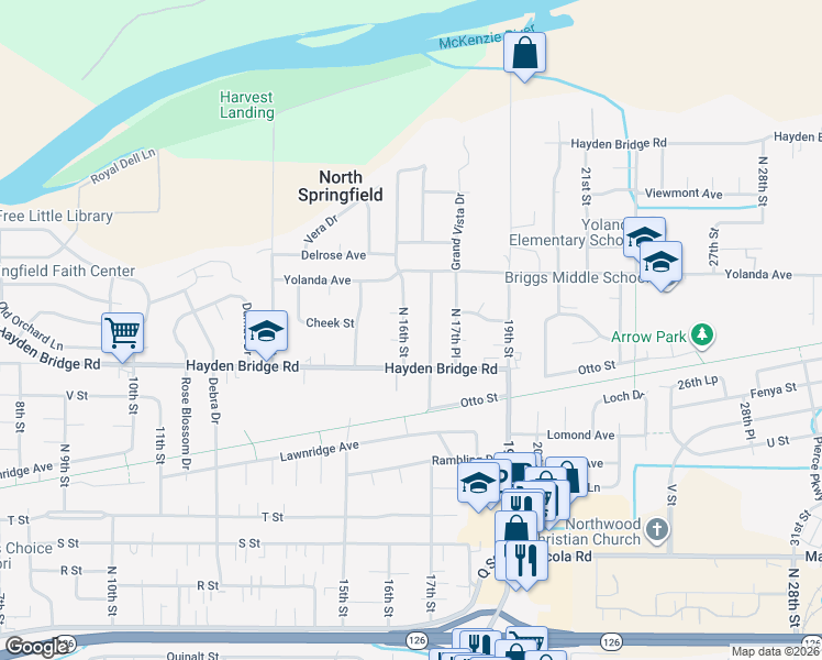 map of restaurants, bars, coffee shops, grocery stores, and more near 2454 17th Street in Springfield