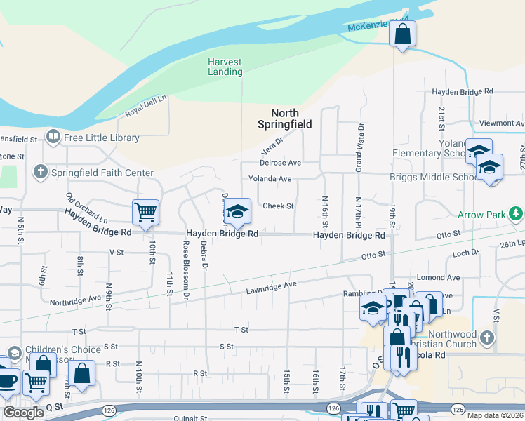 map of restaurants, bars, coffee shops, grocery stores, and more near 2465 North 14th Place in Springfield